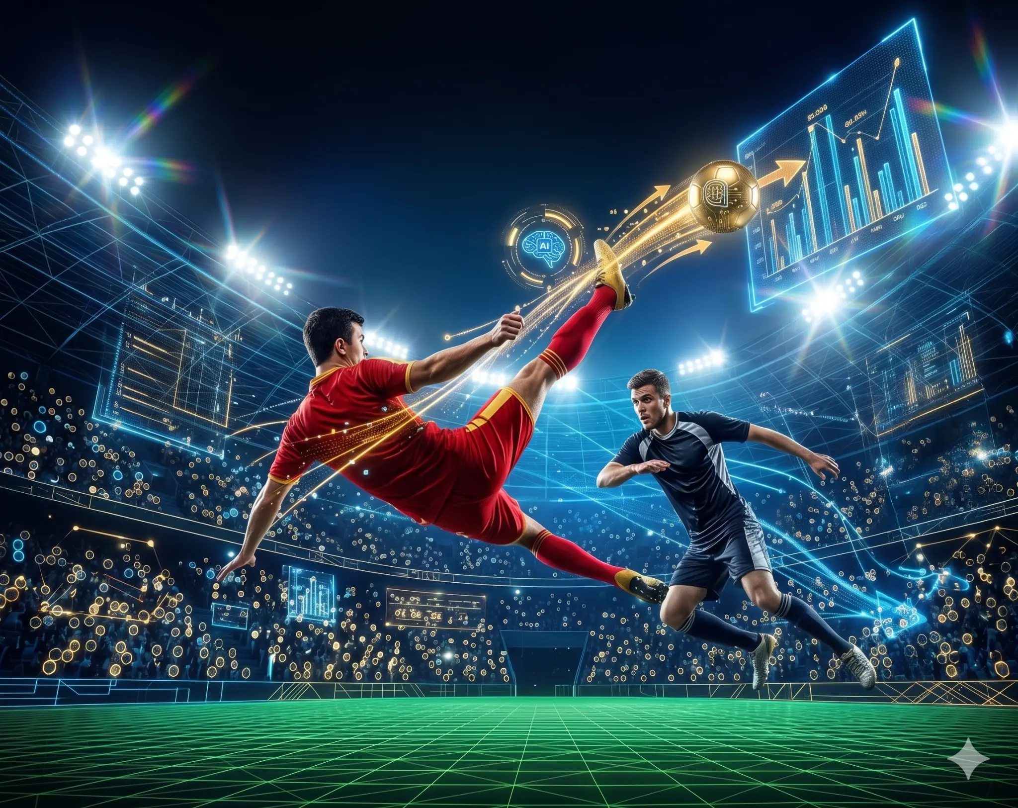 AI-powered football prediction with golden trophy and analytics