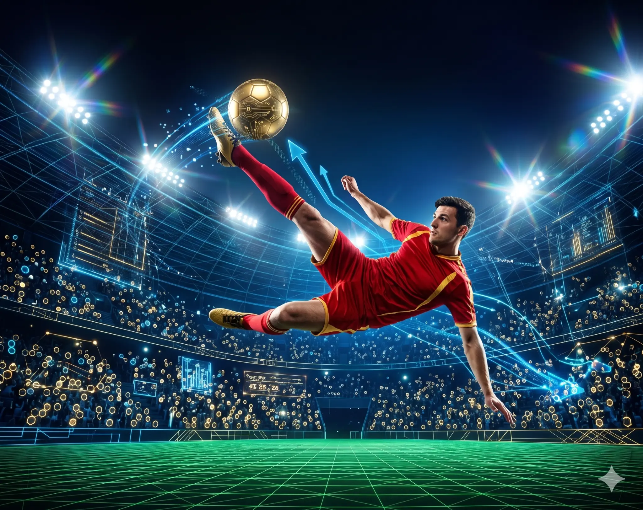AI-powered football player kicking with analytics
